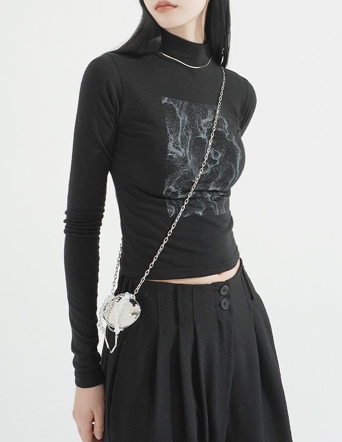 Half Turtleneck Sandy Slim-fit Crop LS Top