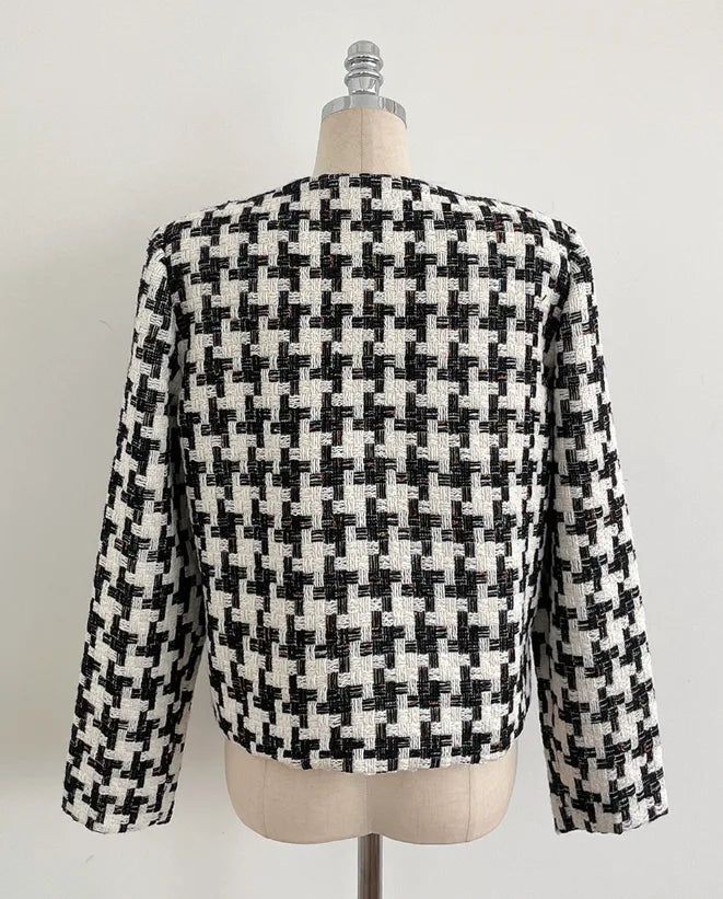 Carson Round-Neck Check Tweed Jacket