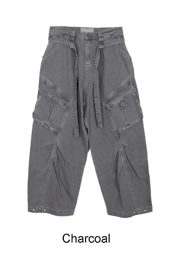 Raven Belted Dyeing Cargo Pants