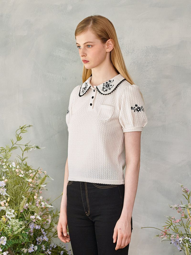 Black Flower Round Collar Knit