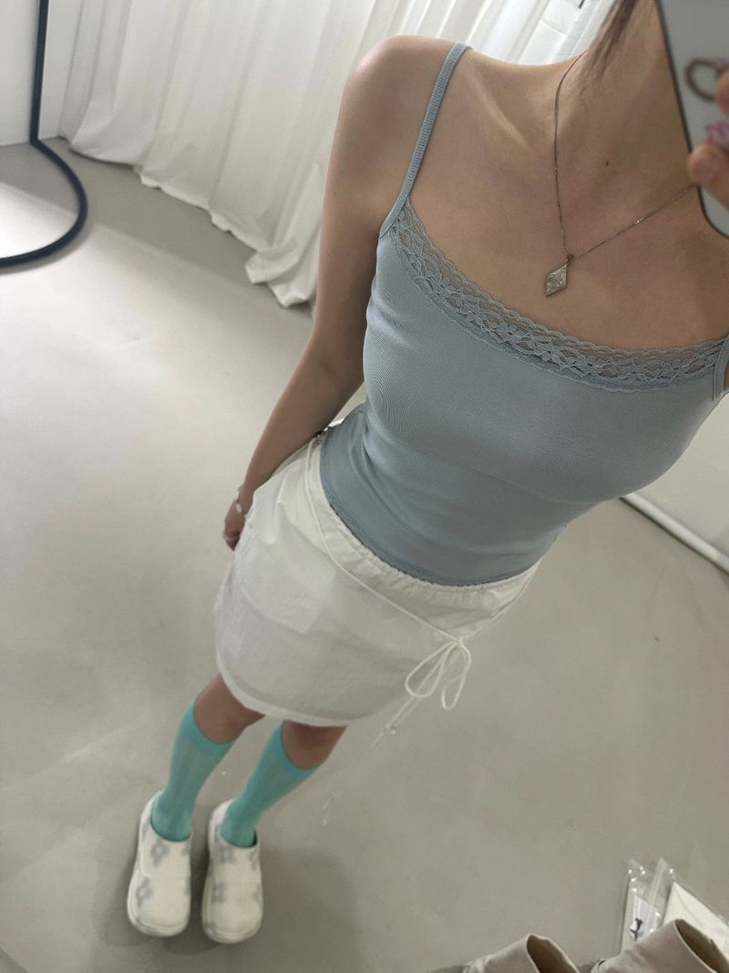 portraitseoul(ポートレイソウル)の「Lace Cami Top (Tumble, Bio-Washed) 3sizes - Powder blue(Tops)」