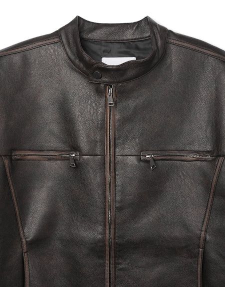 Bleed Washing Leather Biker Jacket