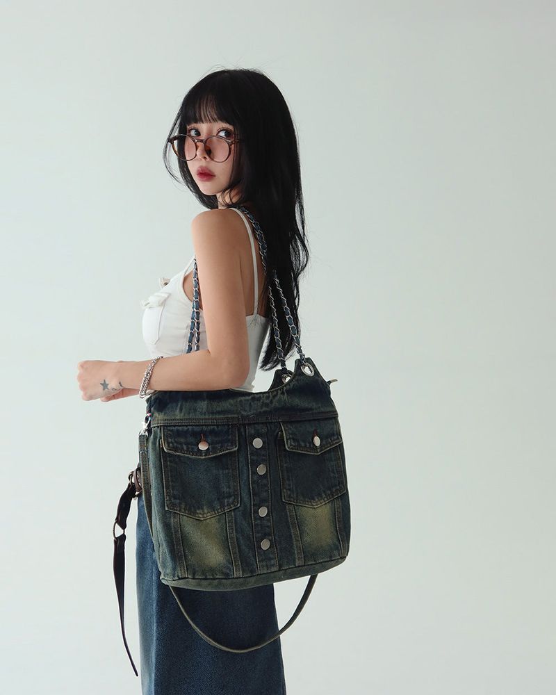 Cami vintage denim midi skirt