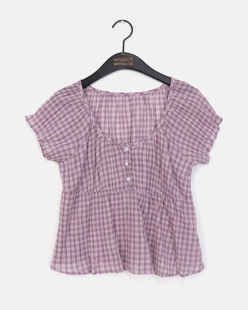 Lizzy Checkered Puff Shirring Blouse
