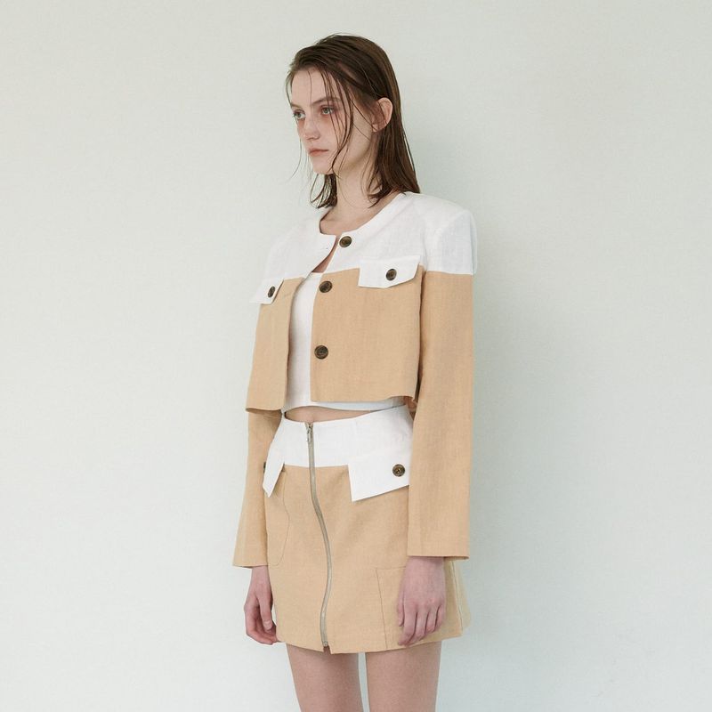  COLLOR MIXED JACKET, BEGIE
