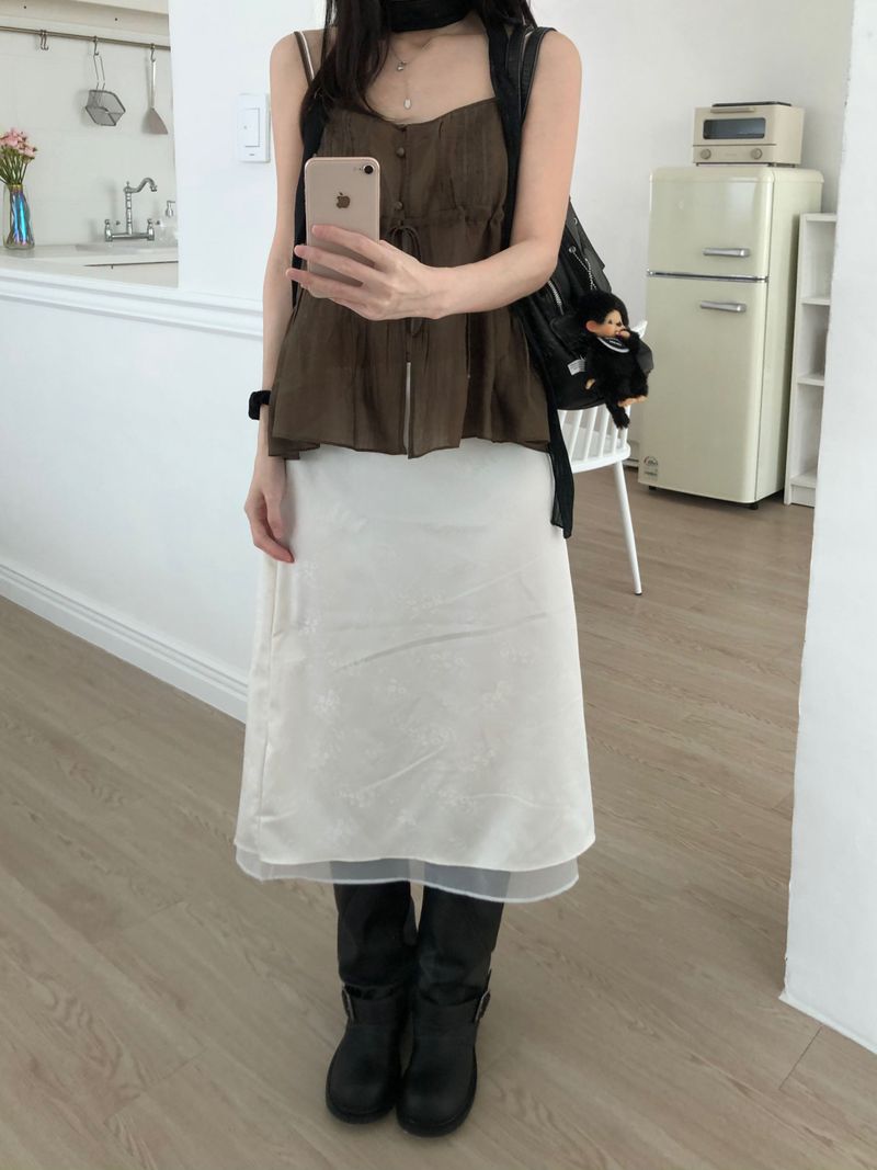 satin flower midi skirt (2 colors)