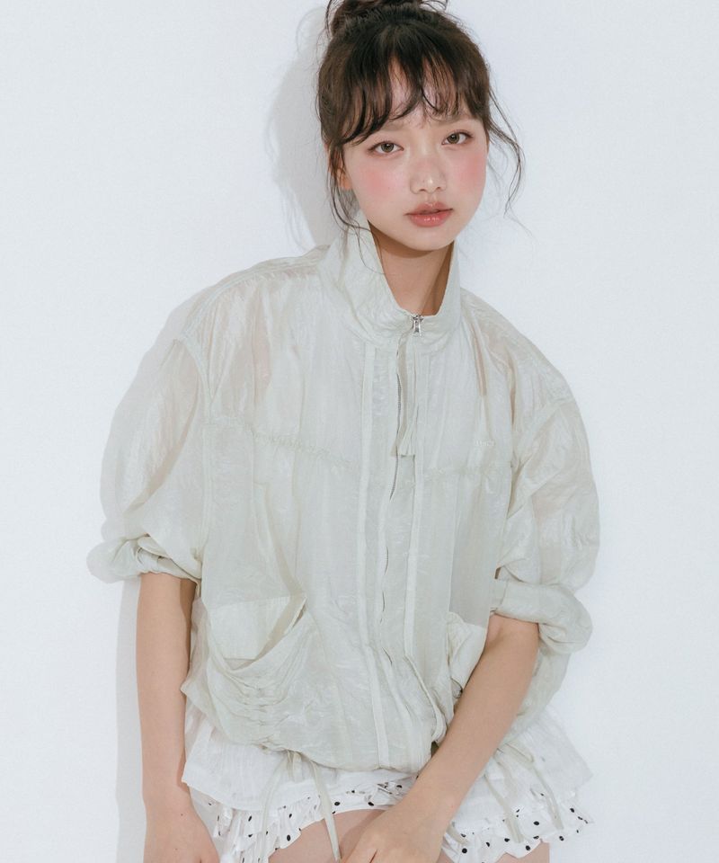 SHIRRING SEE THROUGH WIND JACKET (LIGHT GREEN)
