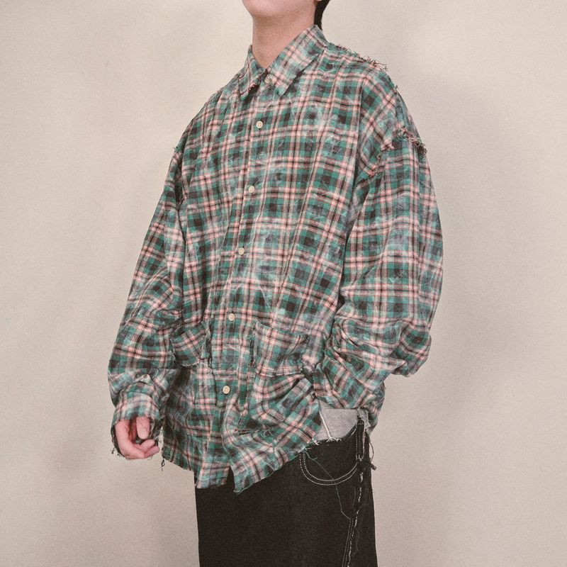 smoke wash check shirt_green