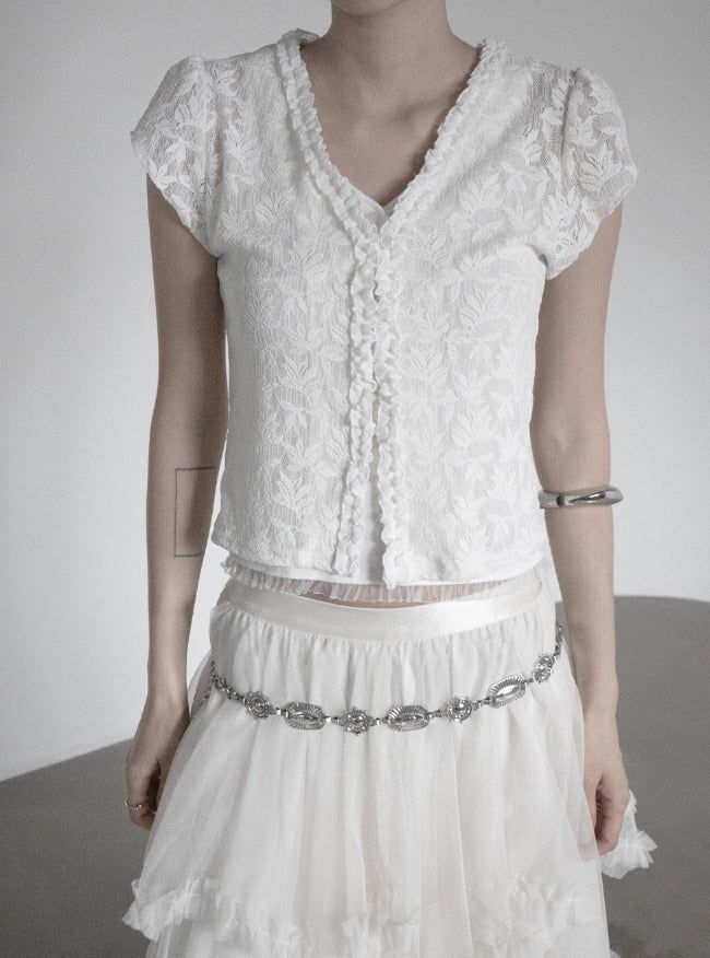 mnem（ムネム）の「Leaf Jacquard See-through Lace Cardigan（Tops）」