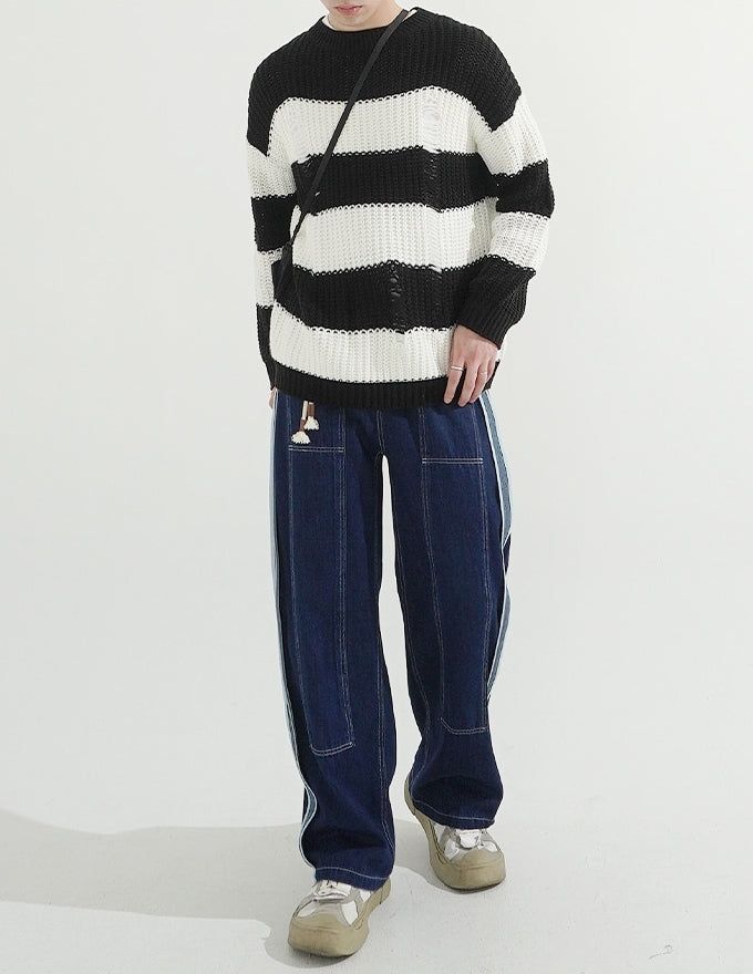 Damage Stripe Over-fit Knit