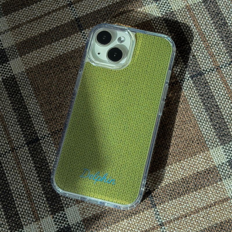 EMBROIDERY KNIT HARD JELL CASE _ OLIVE