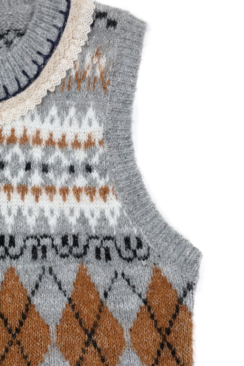 Argyle Lace Vest [Gray]
