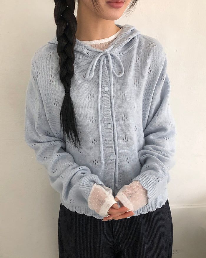 WONDER WONDER（ワンダーワンダー）の「マメルパンチングフードニットカーディガン（トップス）」