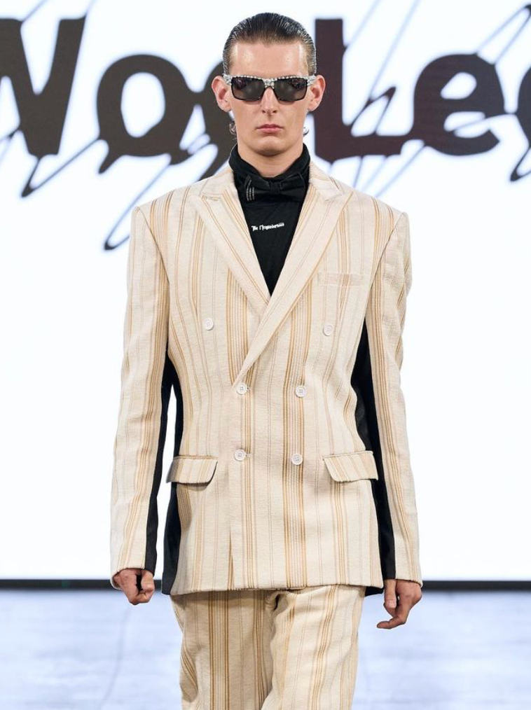 Creamy Gold Line and Black Pattern Suit