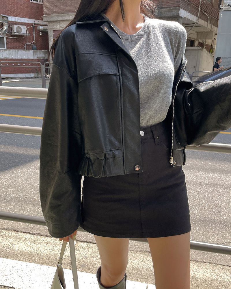 Overfit faux leather jumper