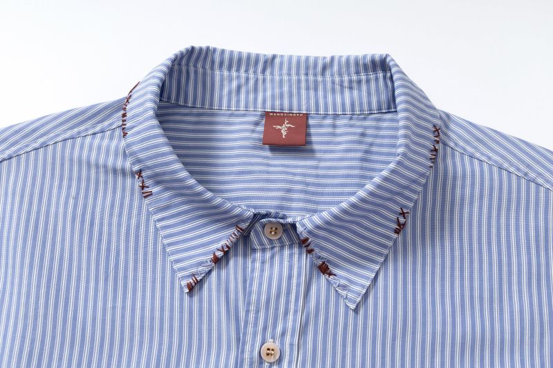 SIGNATURE BACK PATCH HAND-STITCHED CROSS PATCH POCKET STRIPED SHIRT