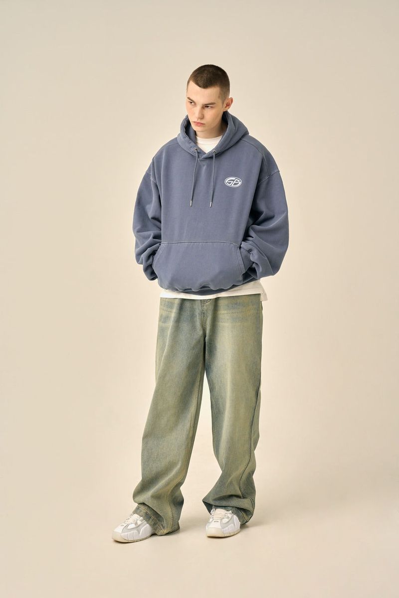 PIGMENT OVERSIZED LOGO HOOD - BLUE