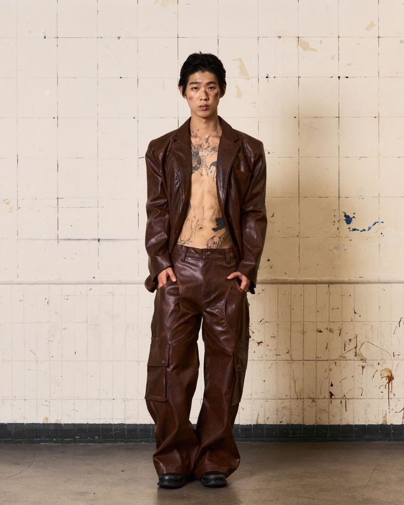 Circle Leather Blazer (Brown)