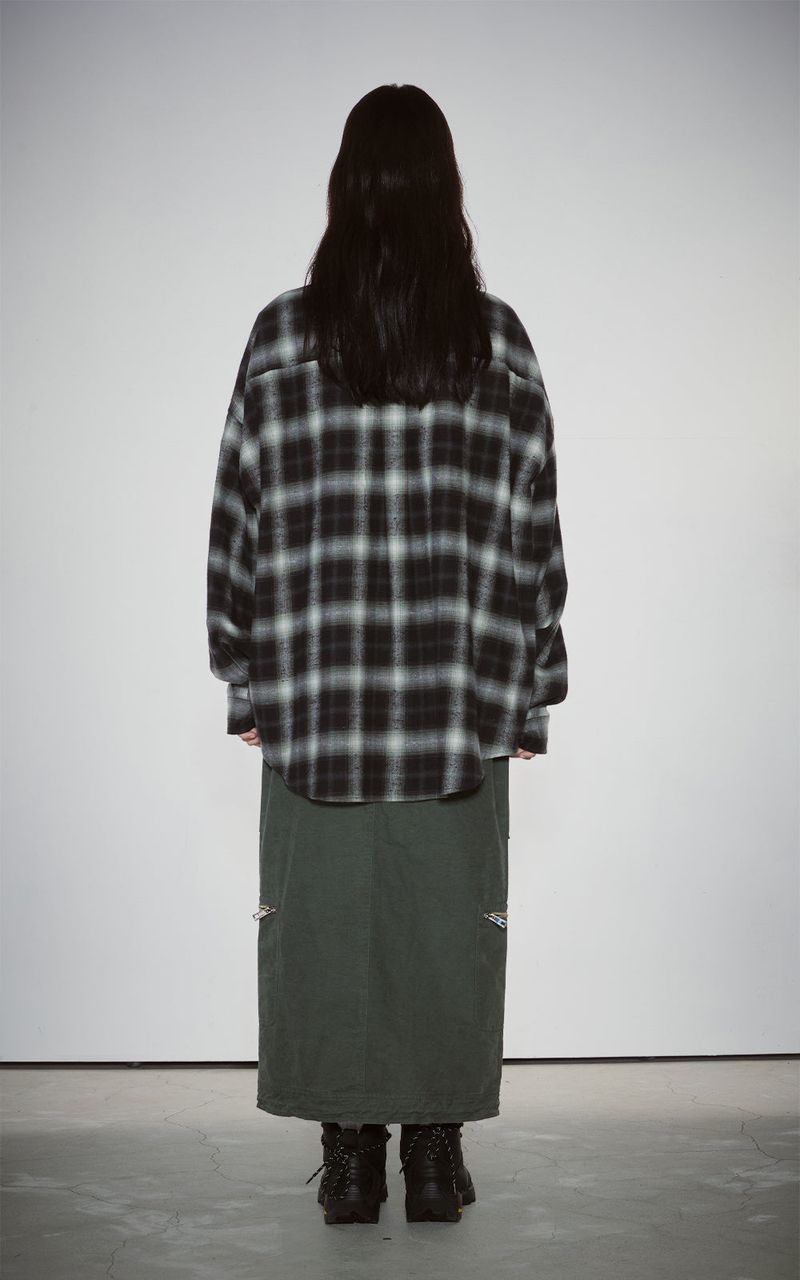 ROUNDED COLLAR CHECK SHIRT_BLACK