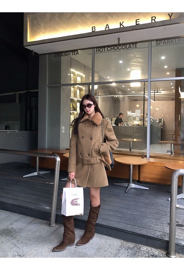 Lux wool belt padded half coat