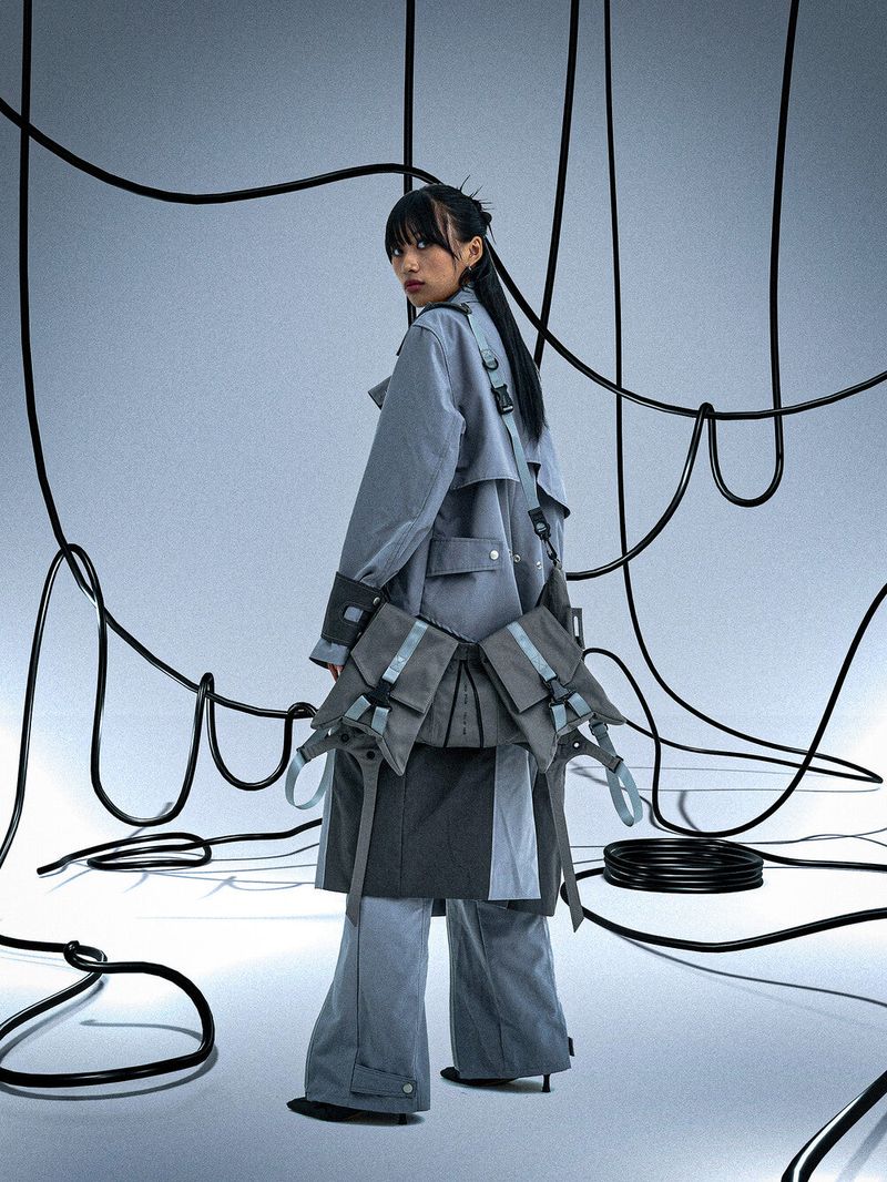 Ghost In The Shell Zip Pleat Pants (Grey & Dark Grey)