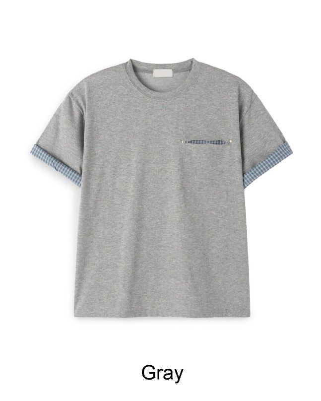 Seren check roll-up short-sleeve tee