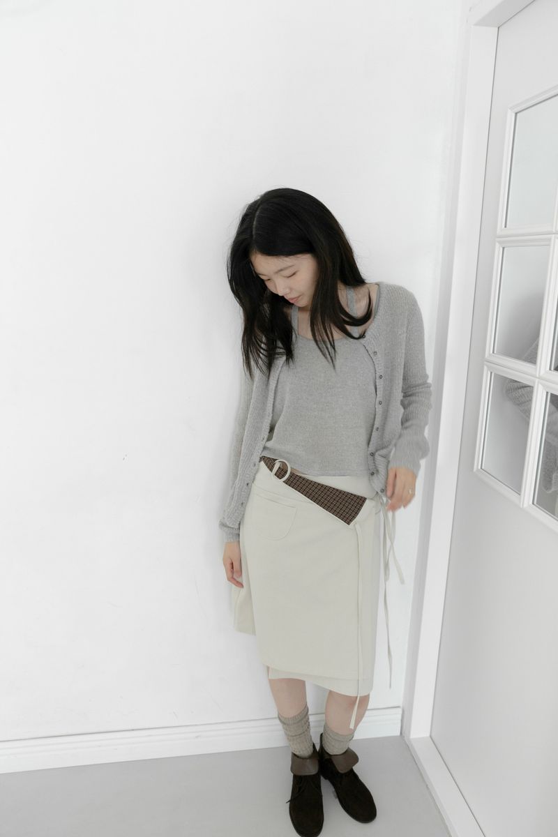 check wrap cotton midi skirt(2colors)