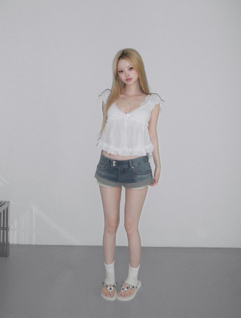 Indigo rollup denim shorts