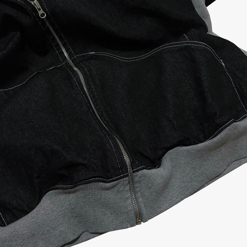 layered deconstructed zip-up hoodie_black