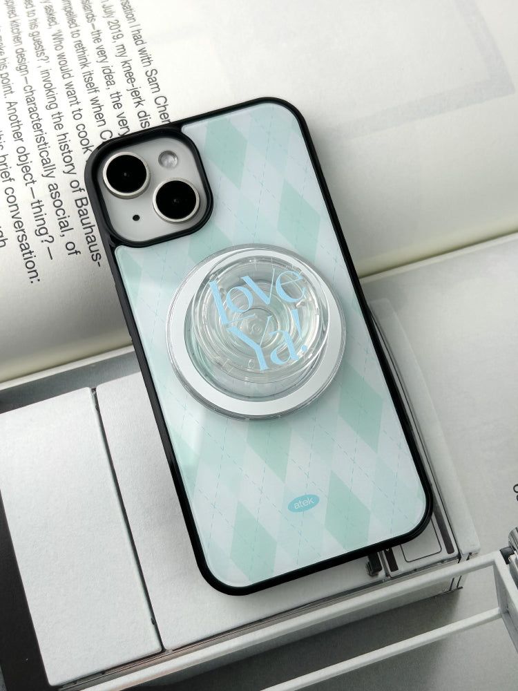 Check Pattern MagSafe Glass Bumper Case(Blue)