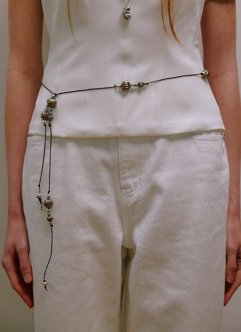 Shell Leather String Belt (Black)