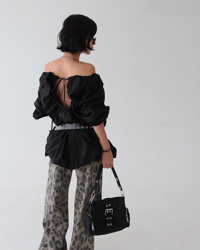 Pumpkin Balloon Off-Shoulder Long Blouse & Mini Dress