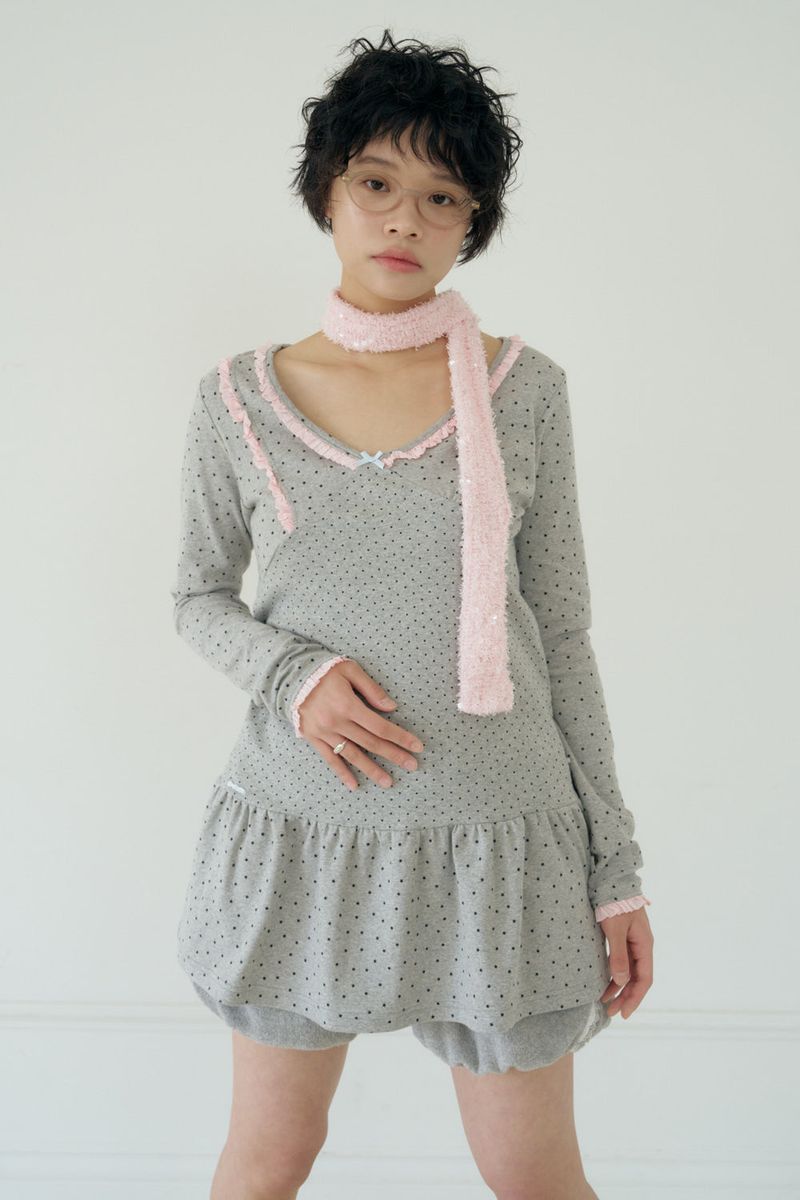 SHAKIRI（シャキリ）の「STARRY LACE SHIRRING DRESS (MELANGE)（Dresses）」