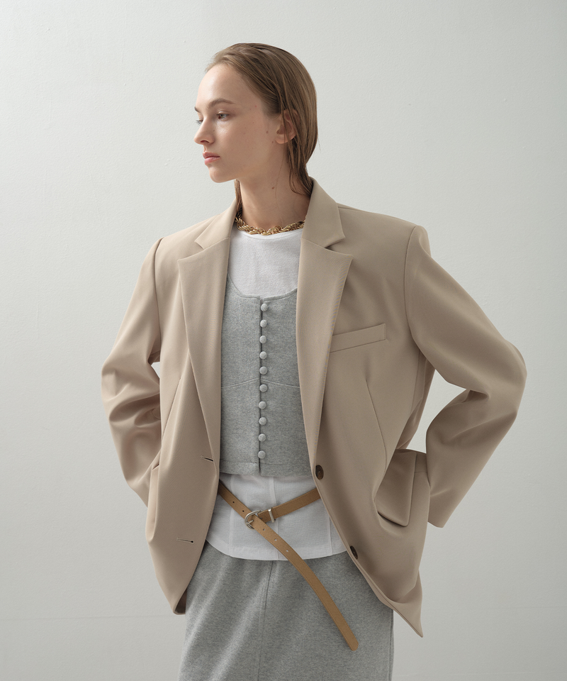 Glossy Wide Jacket_Beige