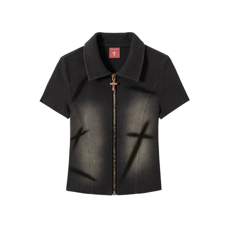 WANGXINGYU(ワンシンユー)の「SIGNATURE SPRAY WASHED ZIP UP WAFFLE SHIRT(Tops)」