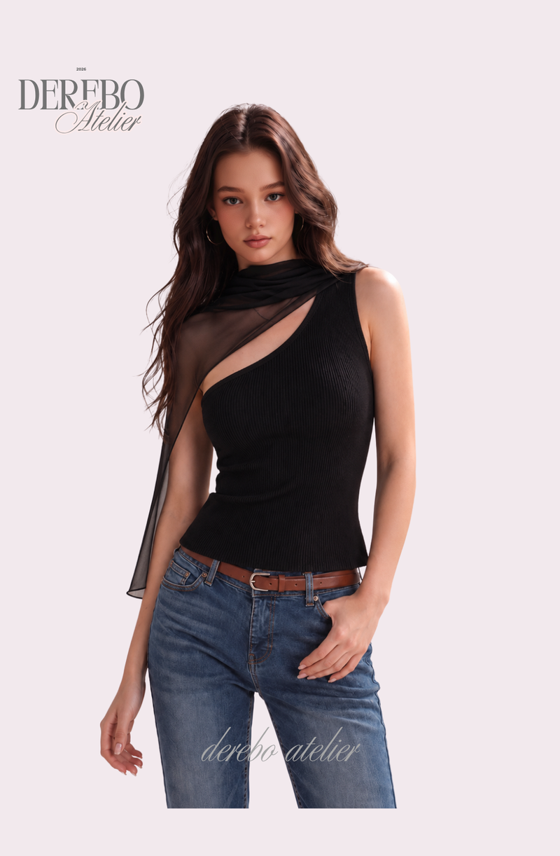 chiffon scarf unbalanced sleeveless top