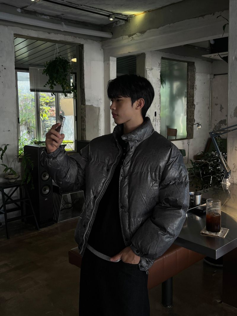 ESOO(イス)の「Cracked Nuptse Metallic Short Puffer Jacket(Jackets/Outerwear)」