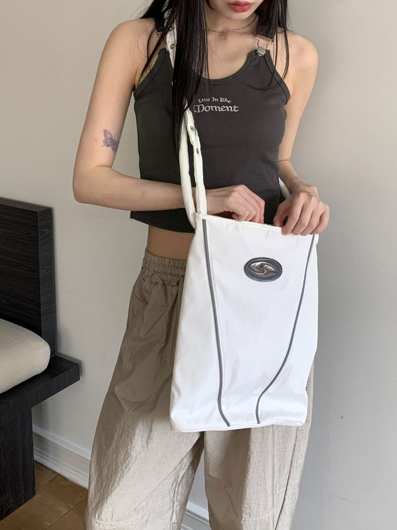 Byten Nylon Snap Button V Logo Crossbody Bag