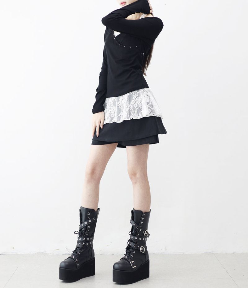 Lean Halter Lace Layered Frill Sleeveless