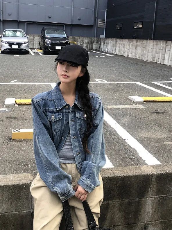 Raeon Vintage Crop Washing Denim Jacket