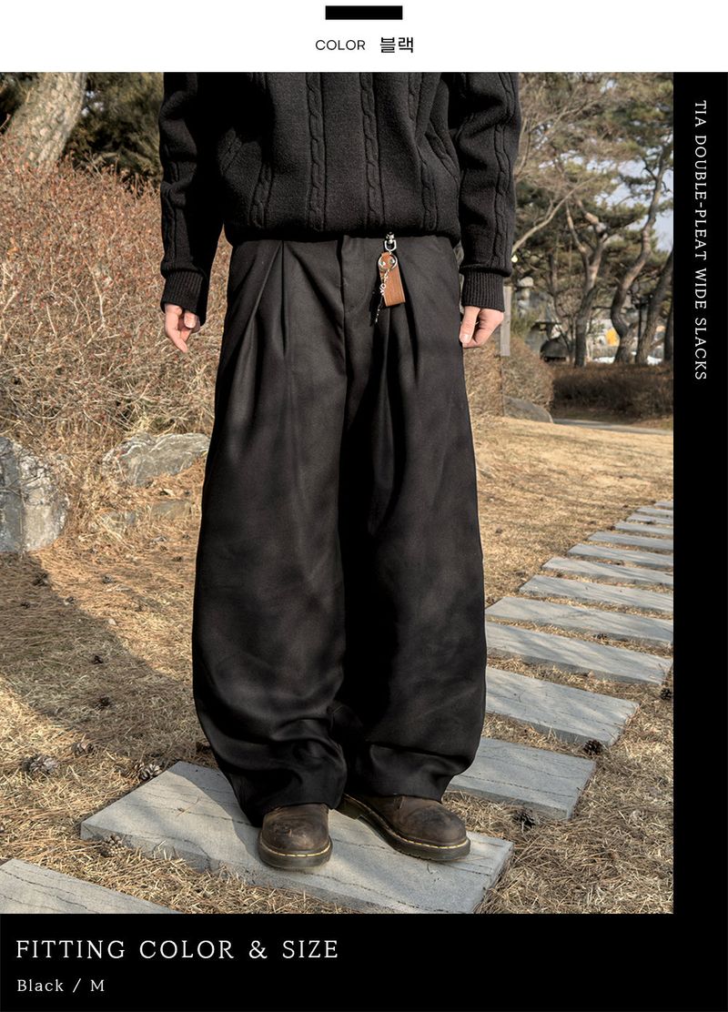 Tia Double-Pleat Wide Slacks