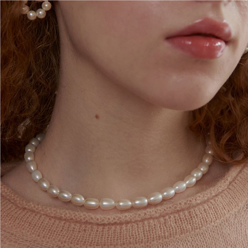 [925 SILVER] Pure Oval Freshwater Necklace