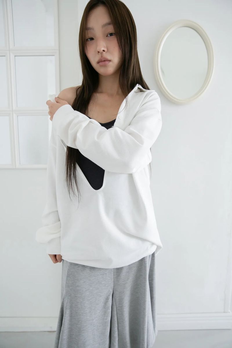open button collar top(2colors)