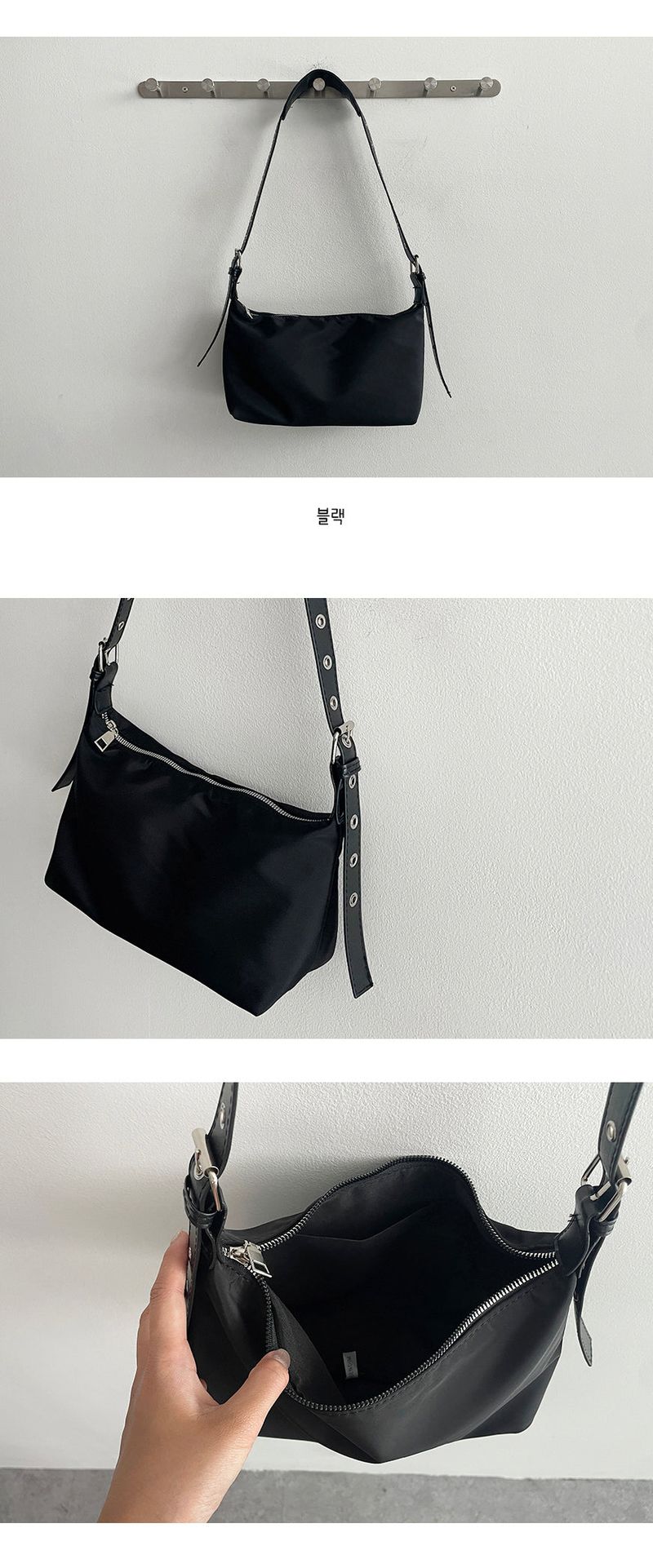 eyelet belt black shoulder cross bag