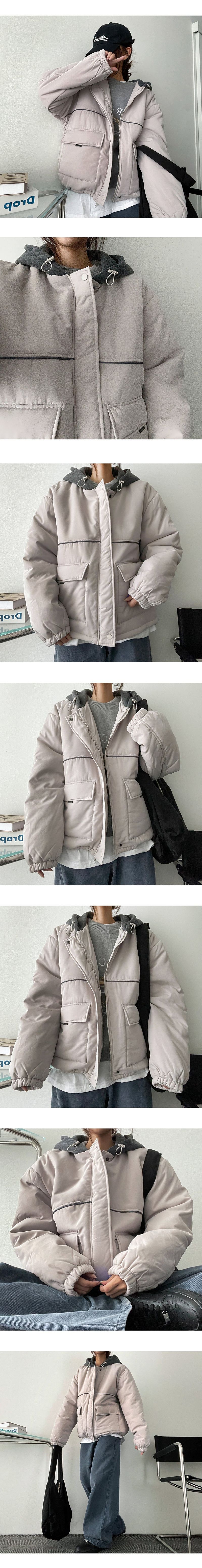 Las Line Coloring String Hooded Padded Jumper