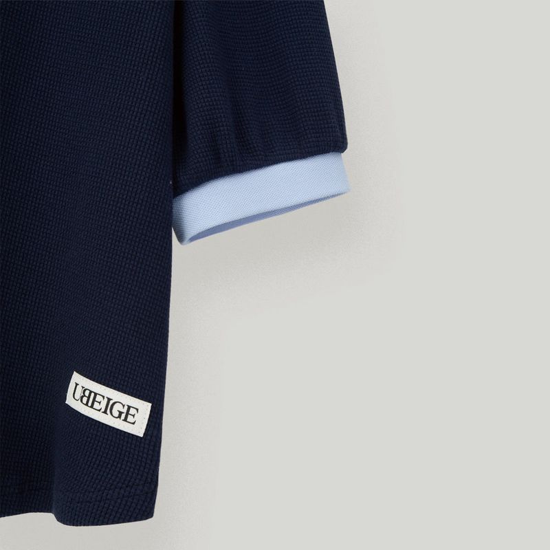 Navy Half Open Collar Tee