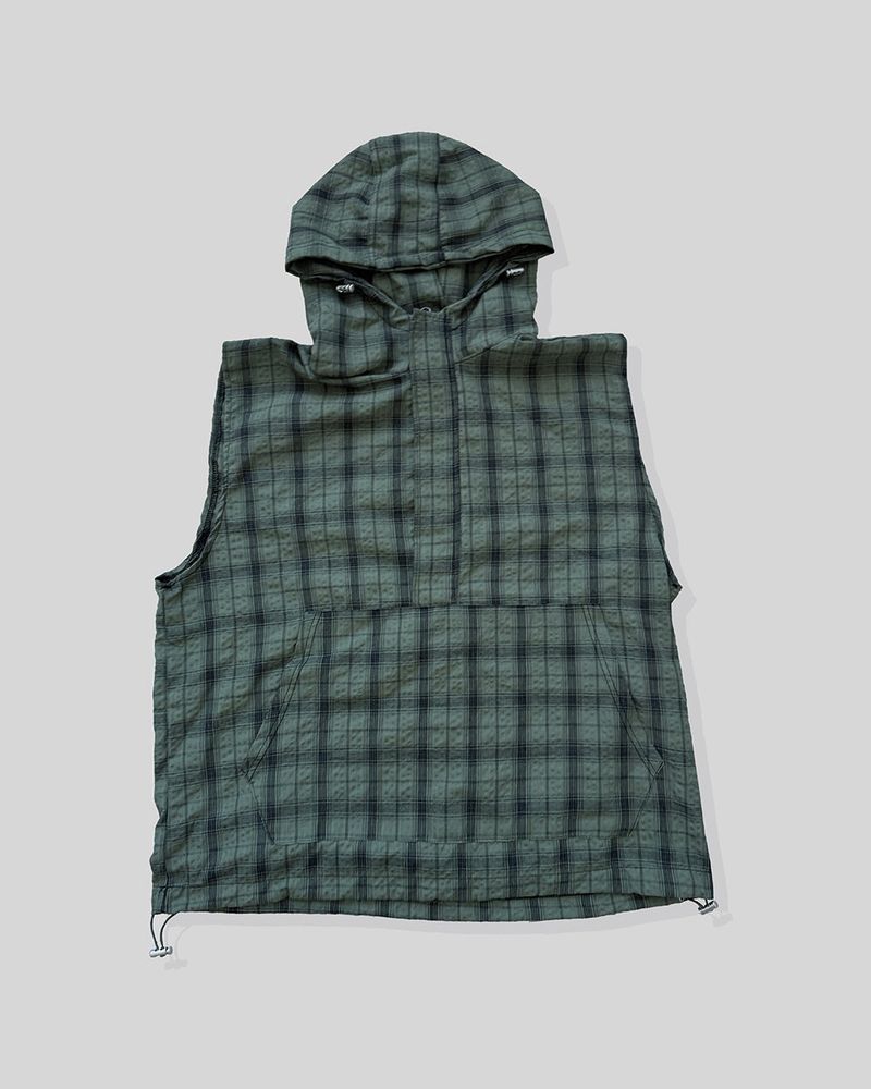 Crinkle Check Hooded Anorak Vest