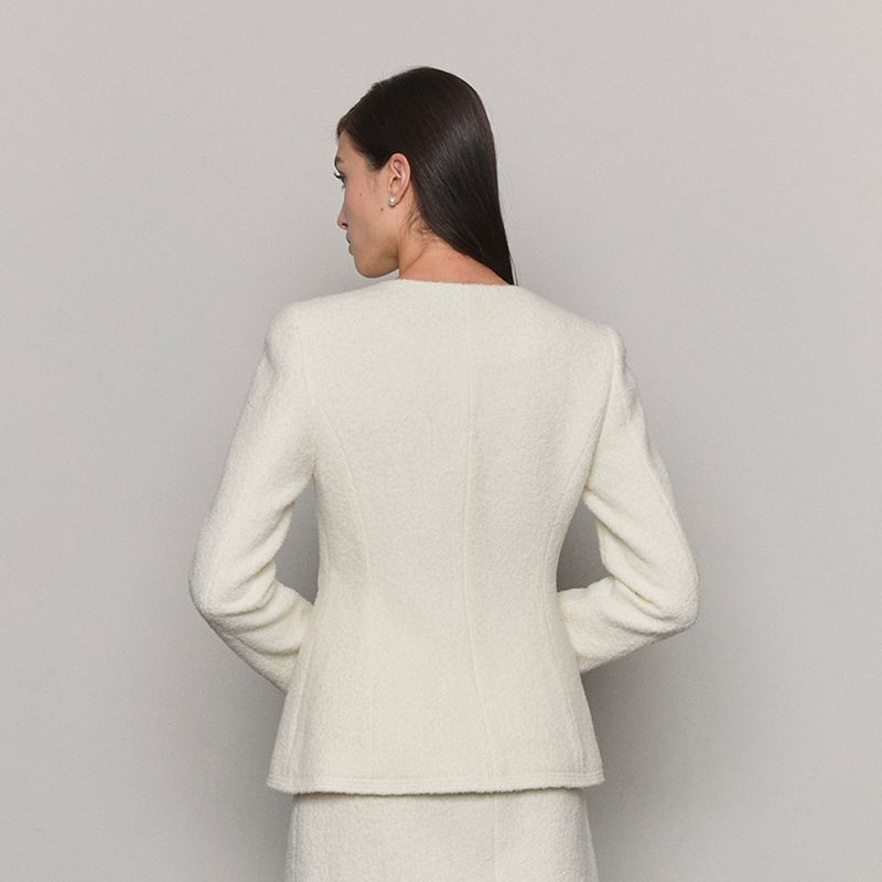 Alpaca Wool Blended Boucle Tweed Jacket _ Ivory