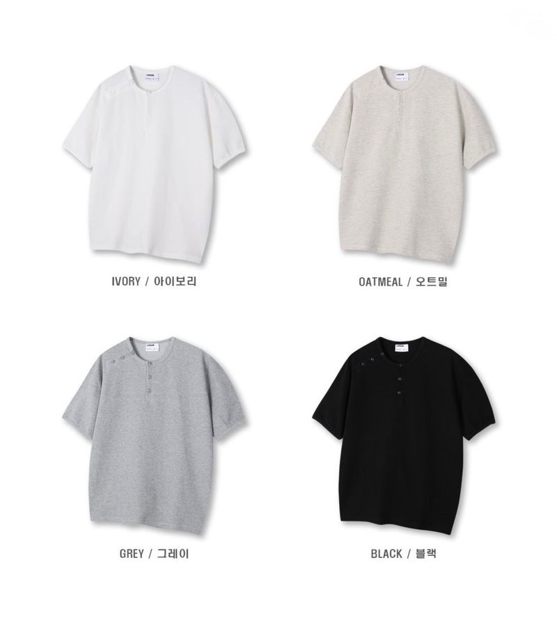 Button Shoulder Henley Waffle Tee