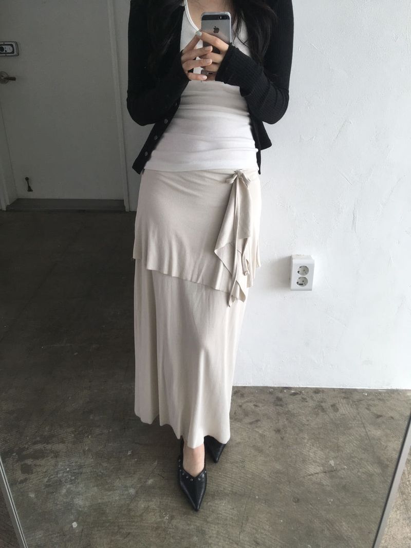 Wrap ruffle long skirt